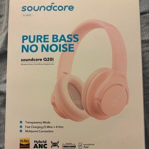 New in Box Soundcore pink headphones, wireless noise cancelling